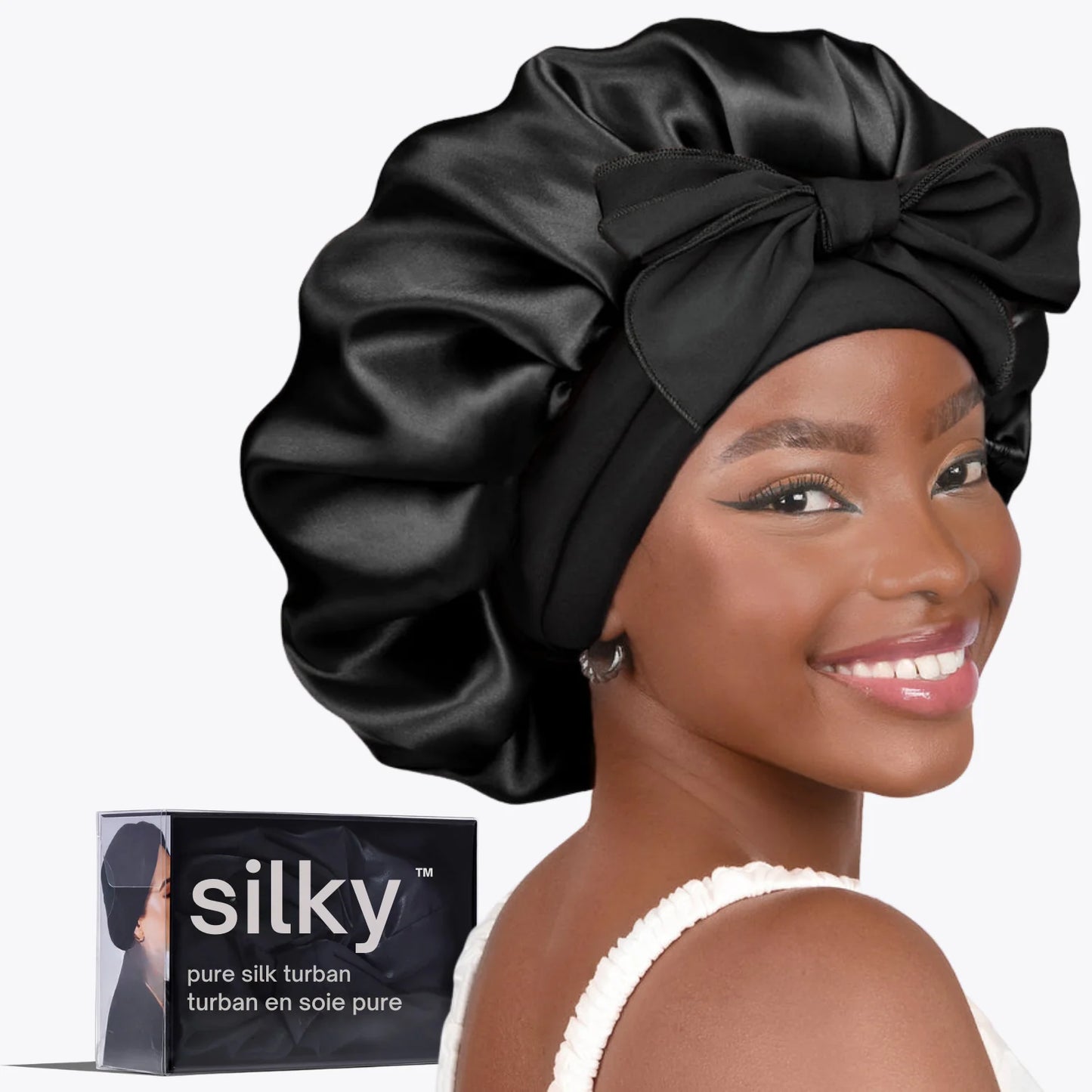 100% Silk Bonnet with Comfort Elastic Band and silk scrunchie