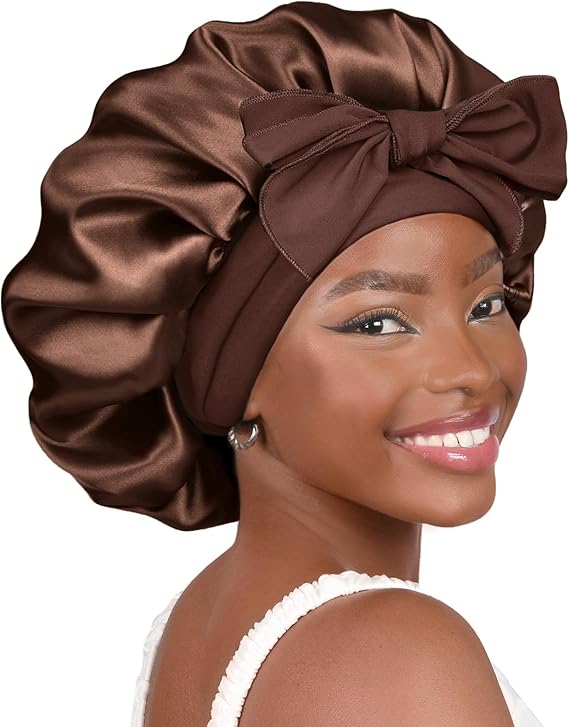 100% Silk Bonnet with Comfort Elastic Band and silk scrunchie