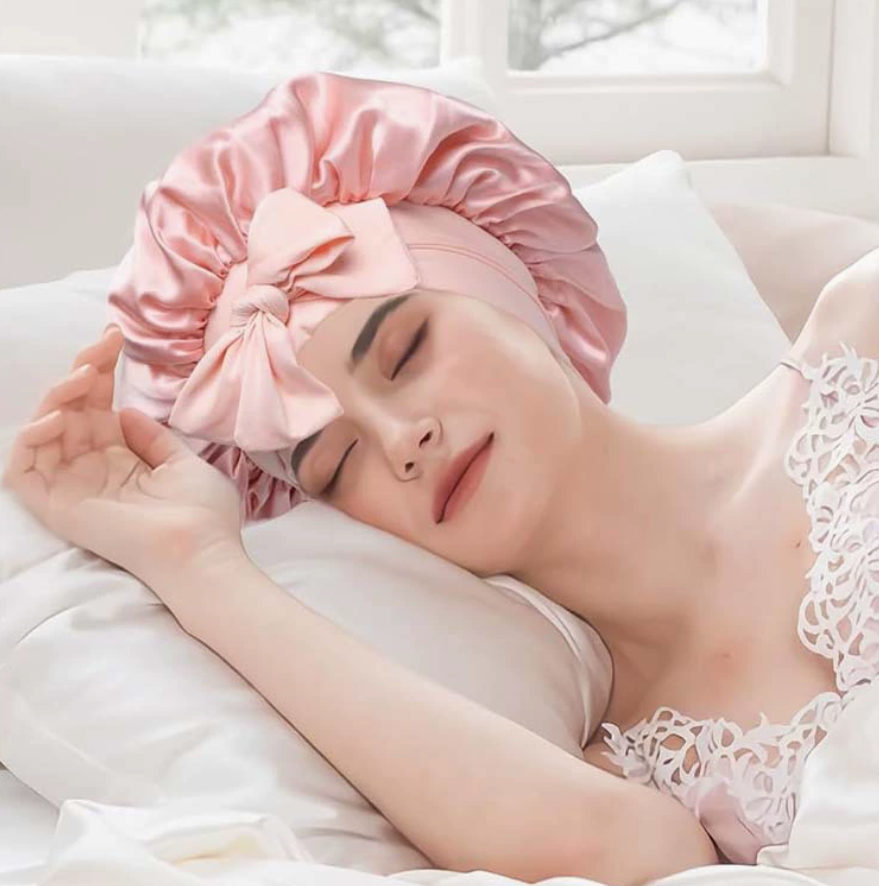 100% Silk Bonnet with Comfort Elastic Band and silk scrunchie