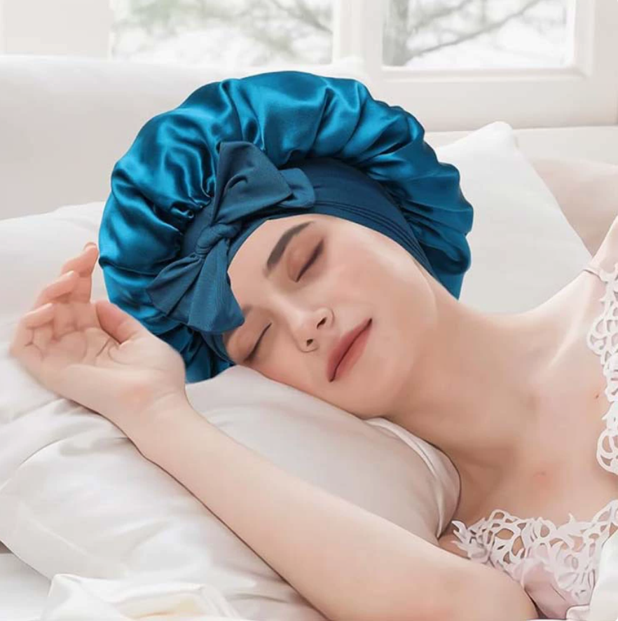 100% Silk Bonnet with Comfort Elastic Band and silk scrunchie