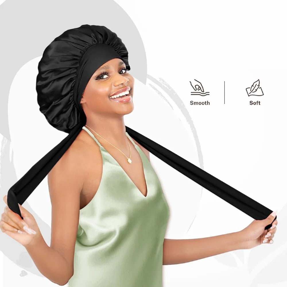 100% Silk Bonnet with Comfort Elastic Band and silk scrunchie